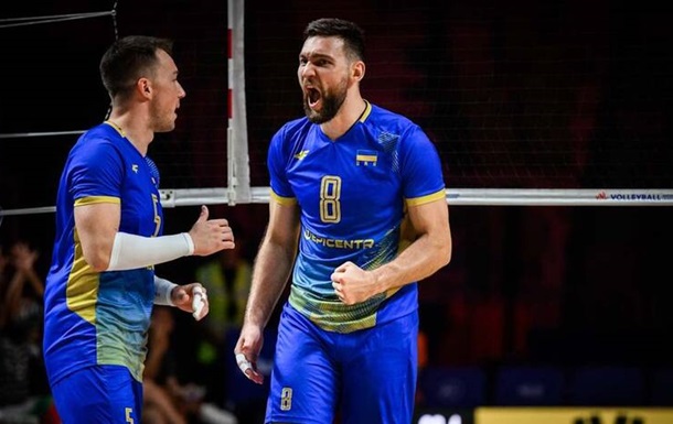 Українські волейболісти під час матчу Ліги націй